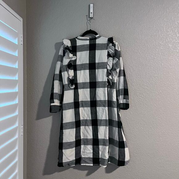 Tribe Alive Freya Ruffled Shirt Dress Medium Lined Check Plaid Black Cream - Picture 6 of 8